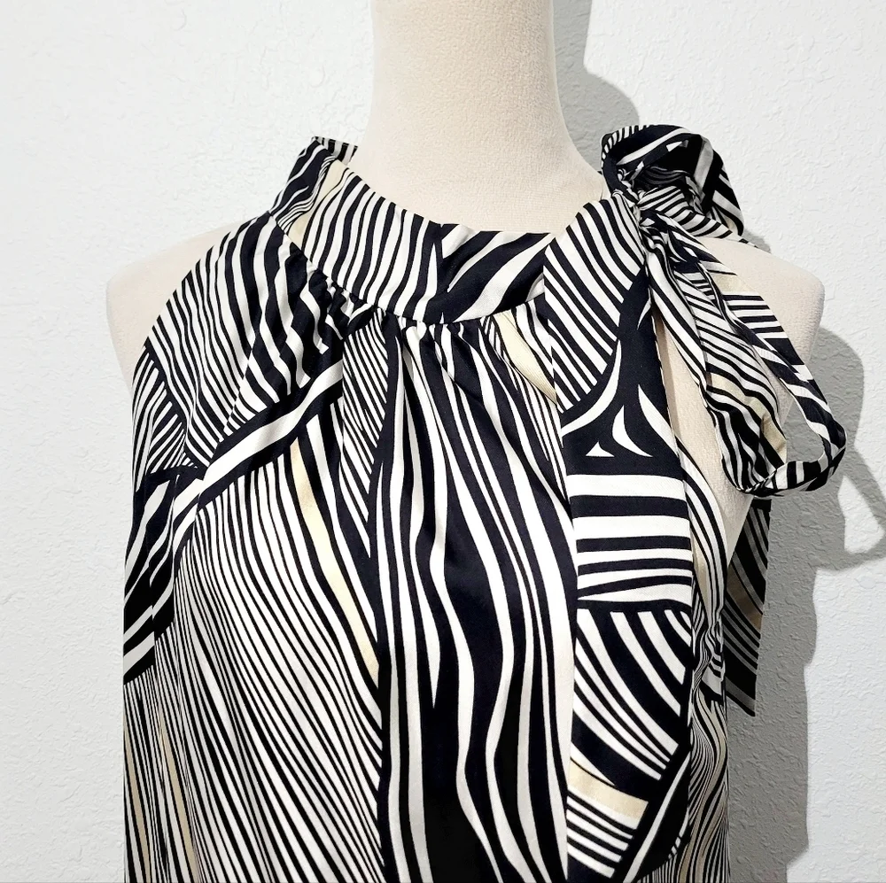 White House Black Market 100% Silk Halter Dress Size 6 Zebra Print Neck Tie - Picture 3 of 13